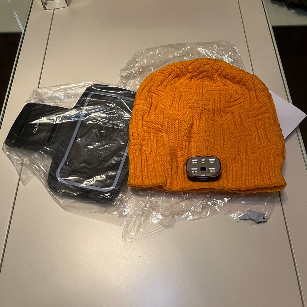 /- LED Beanie Hat with light for Men/Women-with Running Armband up to 6.2” Full-